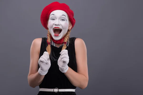 Retrato de mime femenino con sombrero rojo y cara blanca muecas wi ...