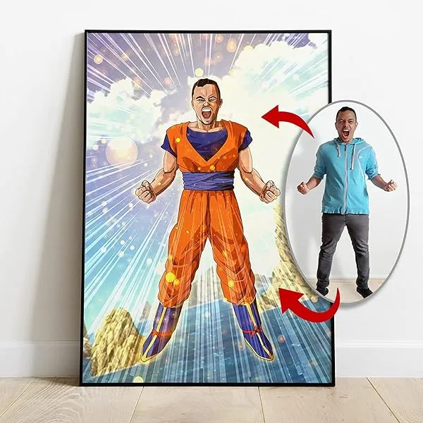 RETRATO PERSONALIZADO CUERPO COMPLETO al estilo DRAGON BALL. Super  originales para un regalo para hombre. Hechos a mano. Se pueden imprimir  sobre cuadros, posters, lienzos, tazas, etc. : Amazon.es: Hogar y cocina