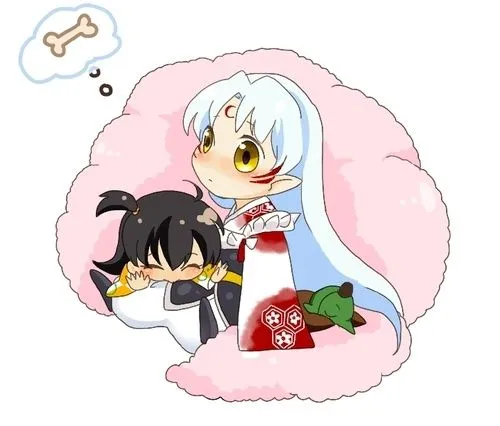 Rin, Lord Sesshomaru thinking about a bone, and Jaken - InuYasha ...