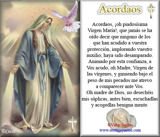 Rincón de la Oración: Estampas Oraciones de la Virgen María