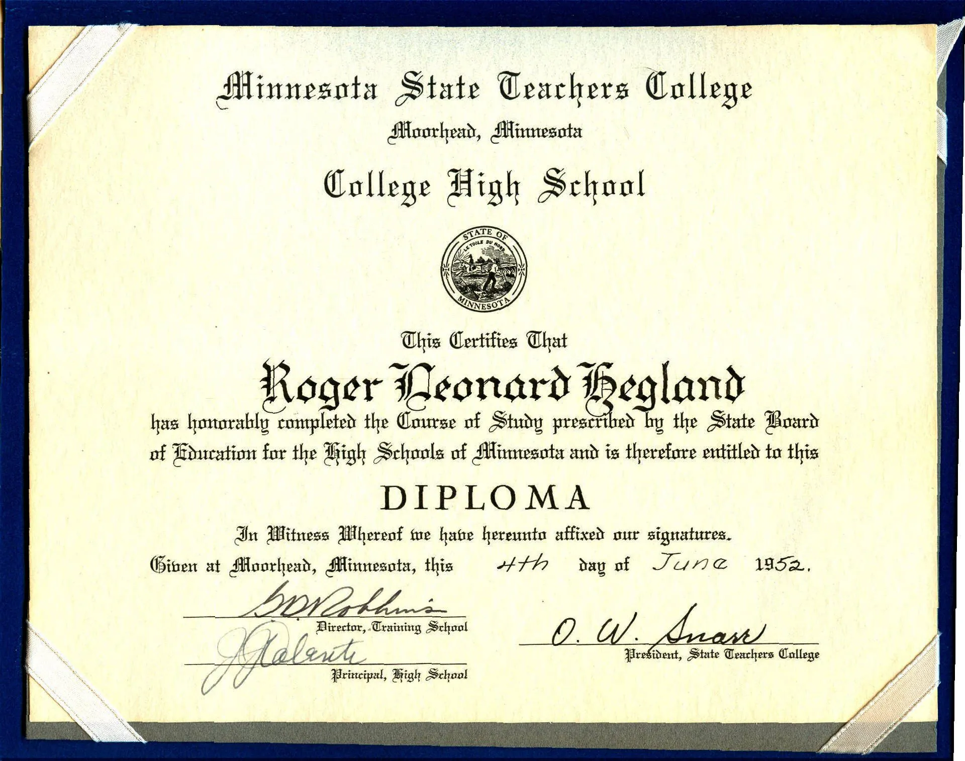 Roger Hegland's High School Diploma