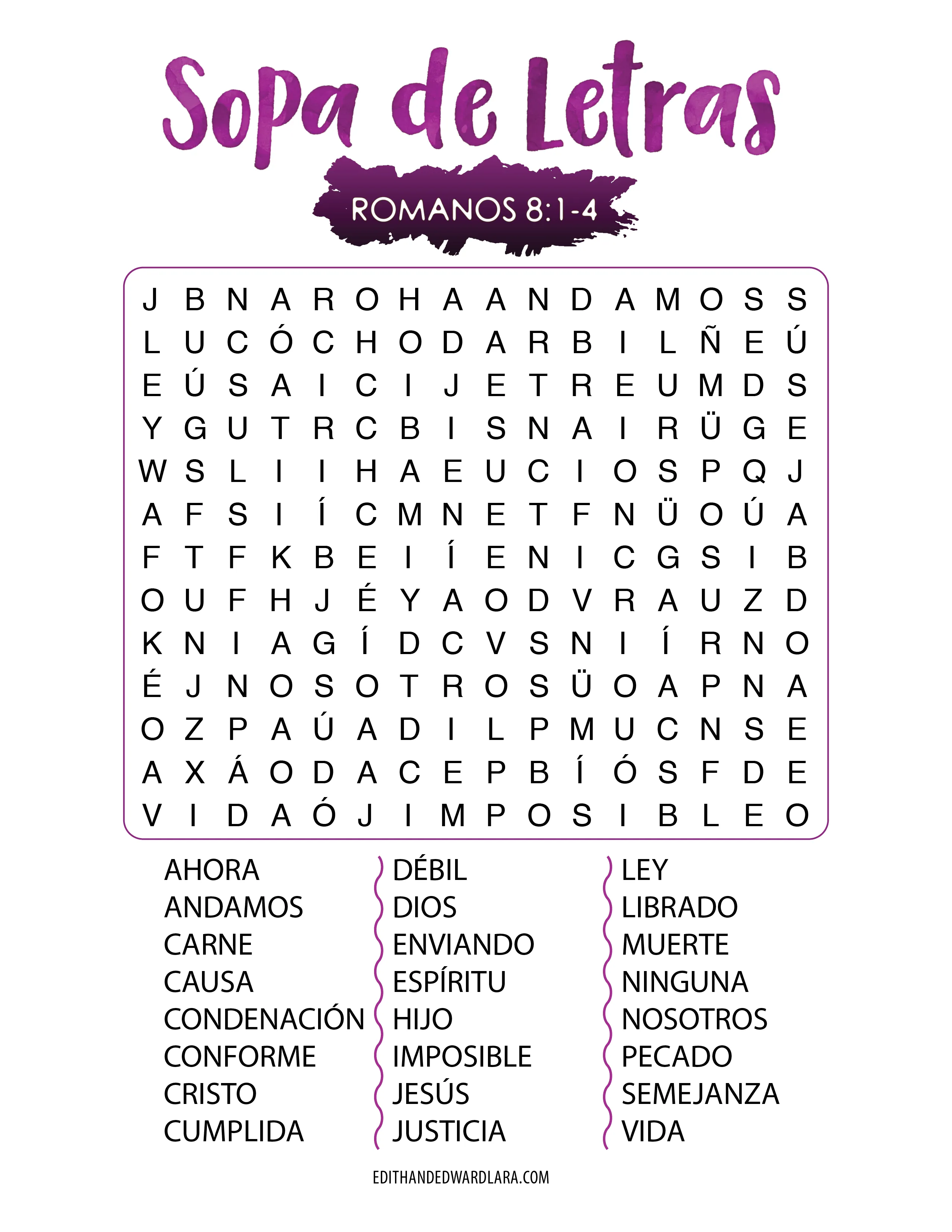 Romanos 8:1-4 - Sopa de Letras | Sopas de letras para imprimir gratis, Sopa  de letras, Lecciones de la escuela dominical