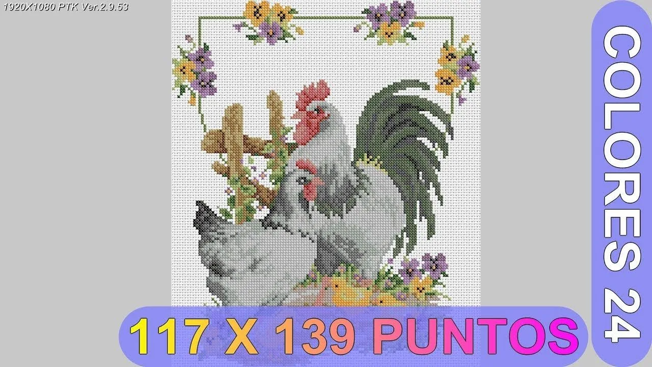 Rooster and chickens on the farm with chicks, Link Virtual cross stitch embroidery, Poultry scene - YouTube