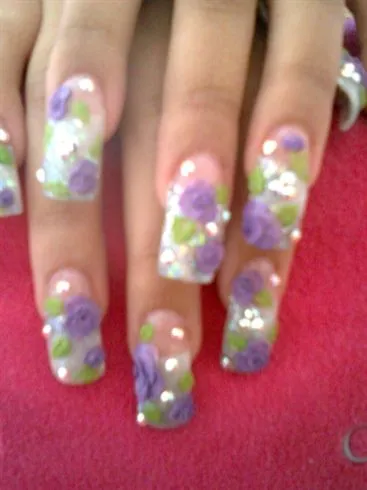 rosas 3D moradas - Nail Art Gallery