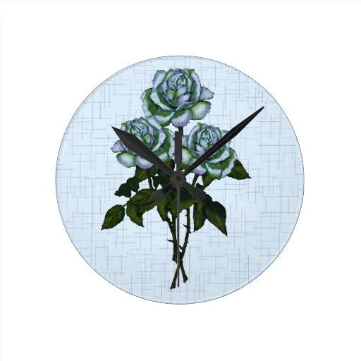 Tres rosas en azul: Dibujo de lápiz del color: Art Reloj De Pared ...