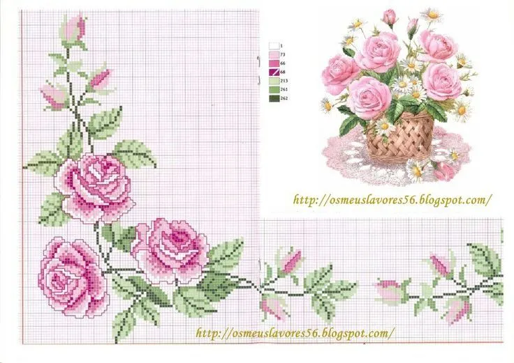 rosas - bordado ponto cruz | GUIAS DE FLORES | Pinterest