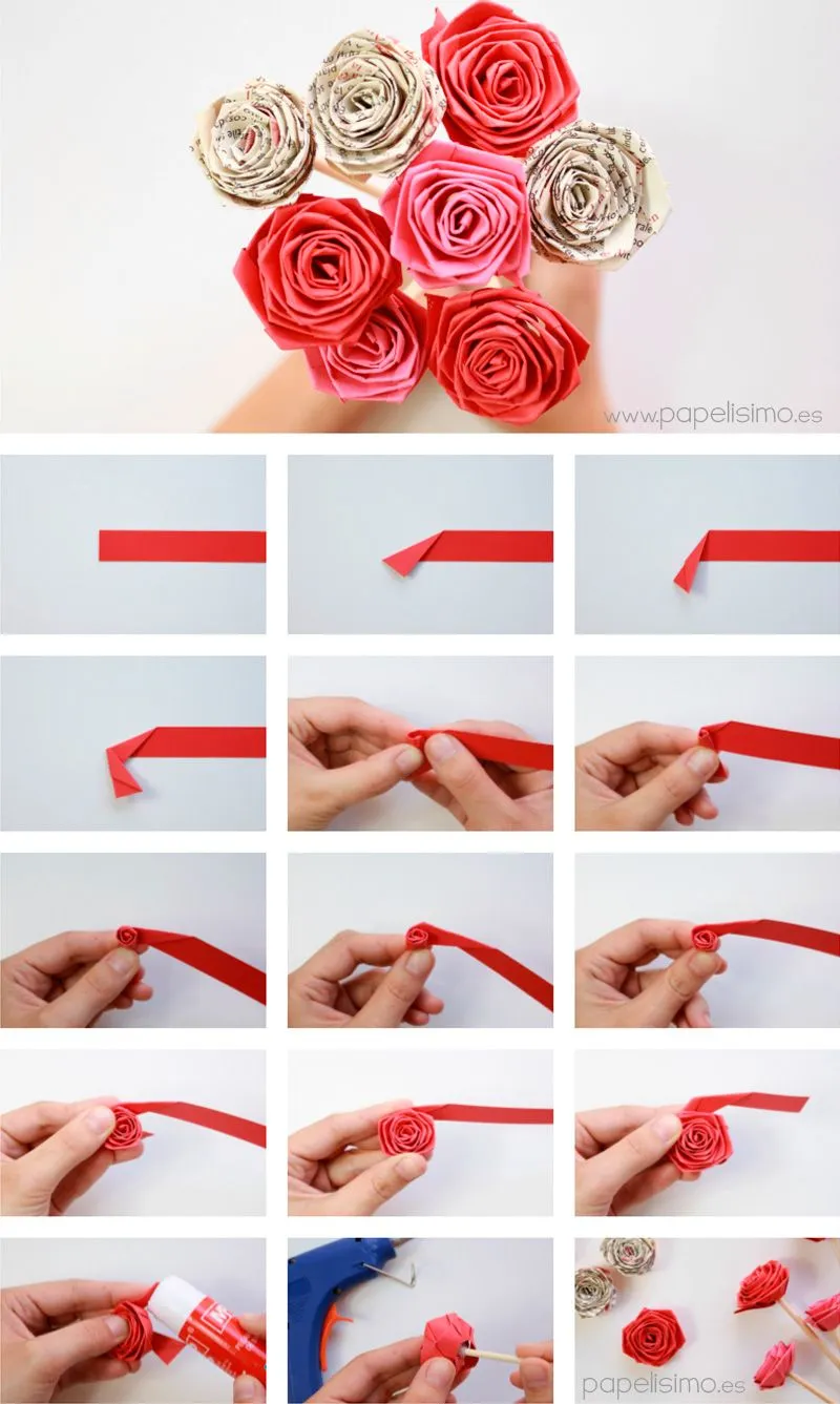 Cómo hacer rosas enrollando una tira de papel (quilling) - PAPELISIMO