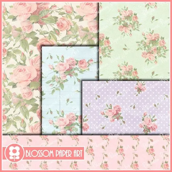 Rosas Flores Papeles Digitales Papeles Shabby por blossompaperart