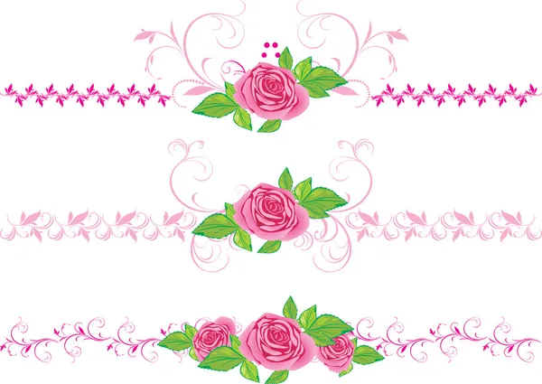 rosas rosadas con el ornamento. tres bordes decorativos — Vector ...