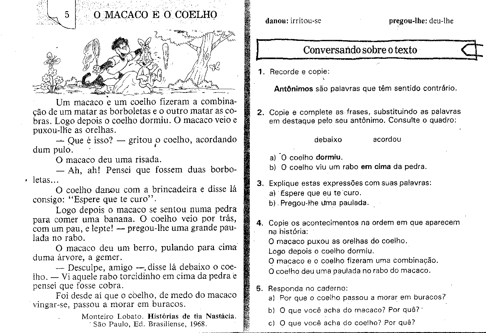 Rosearts- Atividades para imprimir: Fábula O macaco e o coelho