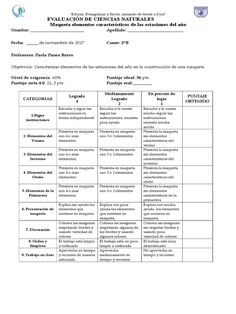 Rubrica de Maqueta Estaciones Del Año 2° | PDF | Educación avanzada