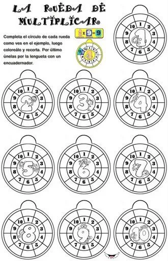 LA RUEDA DE MULTIPLICAR PARA IMPRIMIR GRATIS : FICHAS PARA NIÑOS