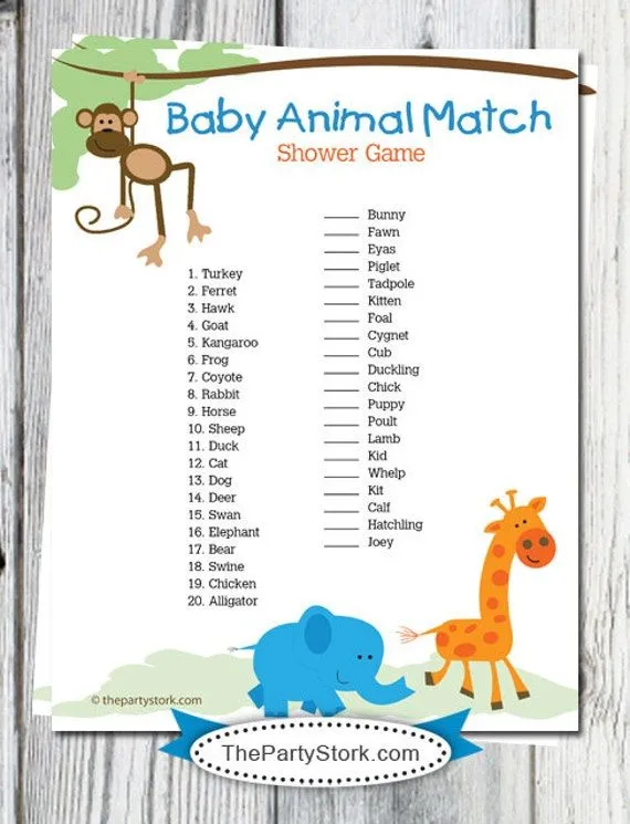 Safari Baby Shower Game: Baby Animal Match Jungle por thepartystork