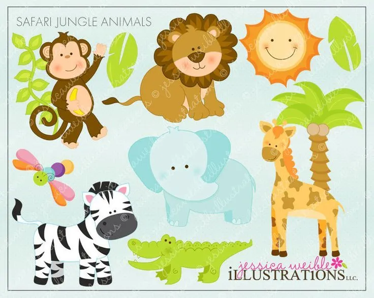 Safari Jungle Animals Cute Digital Clipart for by JWIllustrations ...