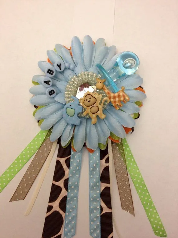 Safari/Jungle theme baby shower corsage. Perfect for jungle or monkey…