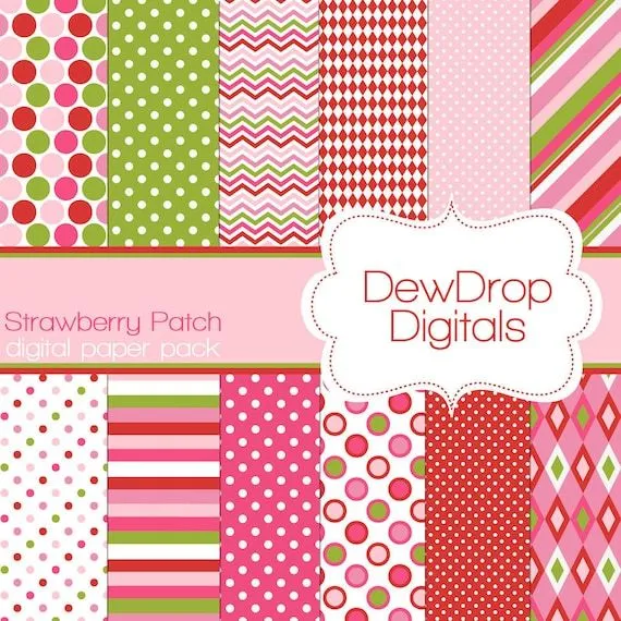 SALE Digital Paper Pack Strawberry Scrapbooking by DewDropDigitals