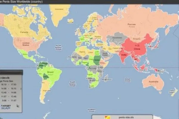 SALIO EL MAPA QUE MIDE EL TAMAÑO DE LOS PENES EN EL MUNDO