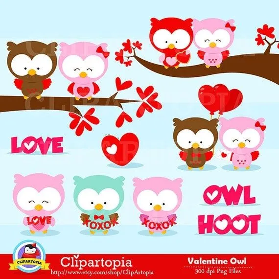 San valentin buhos digital clipart SAN VALENTIN por ClipArtopia