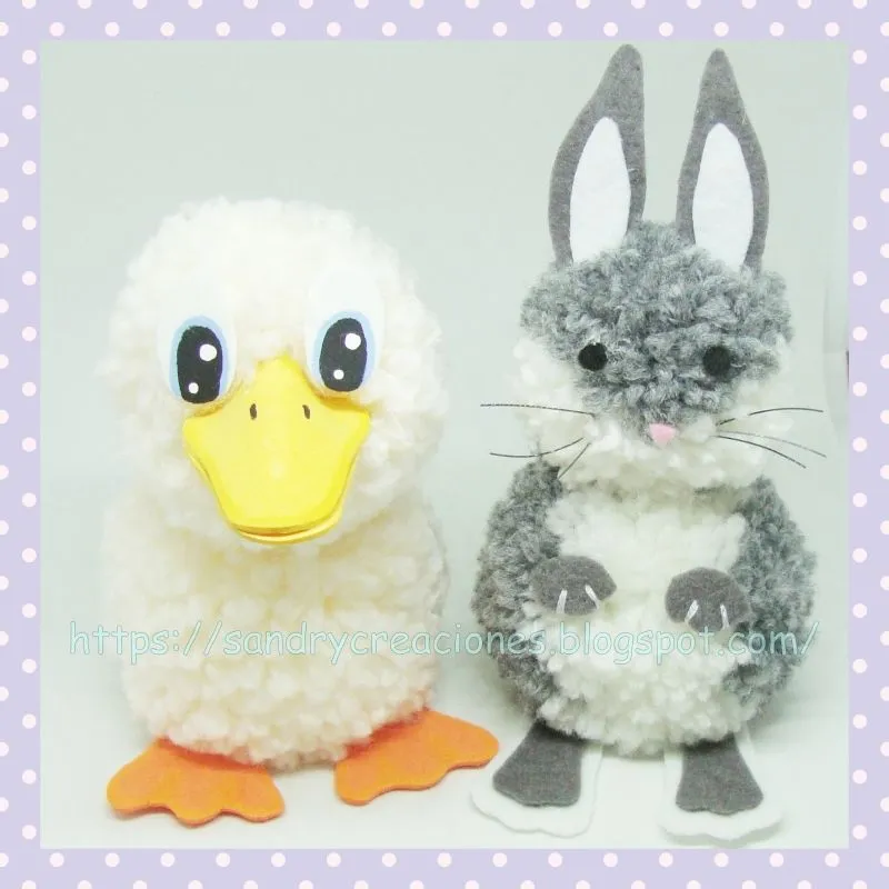 SanDryCreaciones: Animales con pompones: Conejo y Pato