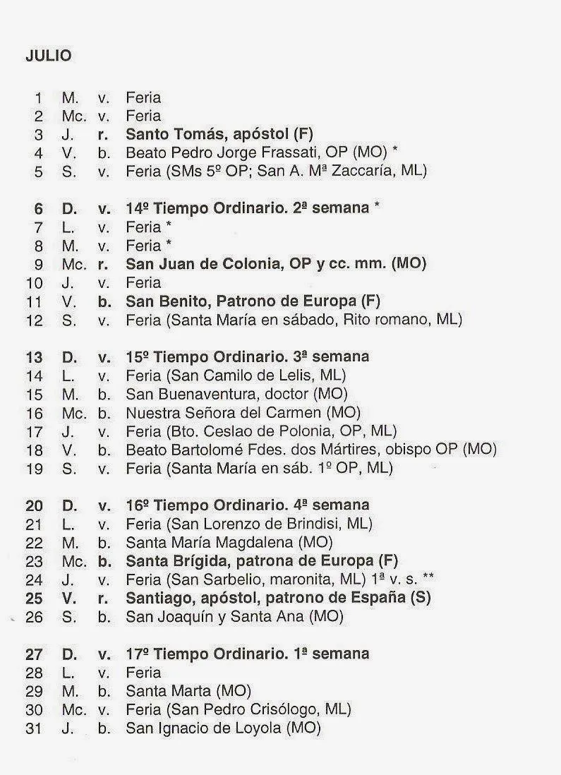 Santoral Dominicano