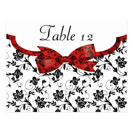 Satén blanco y rojo negro del boda floral tarjetas postales de Zazzle.