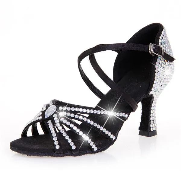 satinado superior rhineston de baile latino zapato de mujer de ...