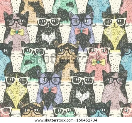 Seamless Pattern With Hipster Cute Cats For Children Ilustración ...