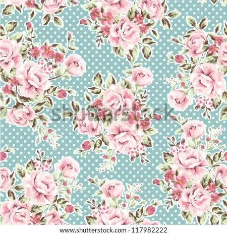 Seamless Wallpaper Vintage Flower Pattern On Dot Green Background ...