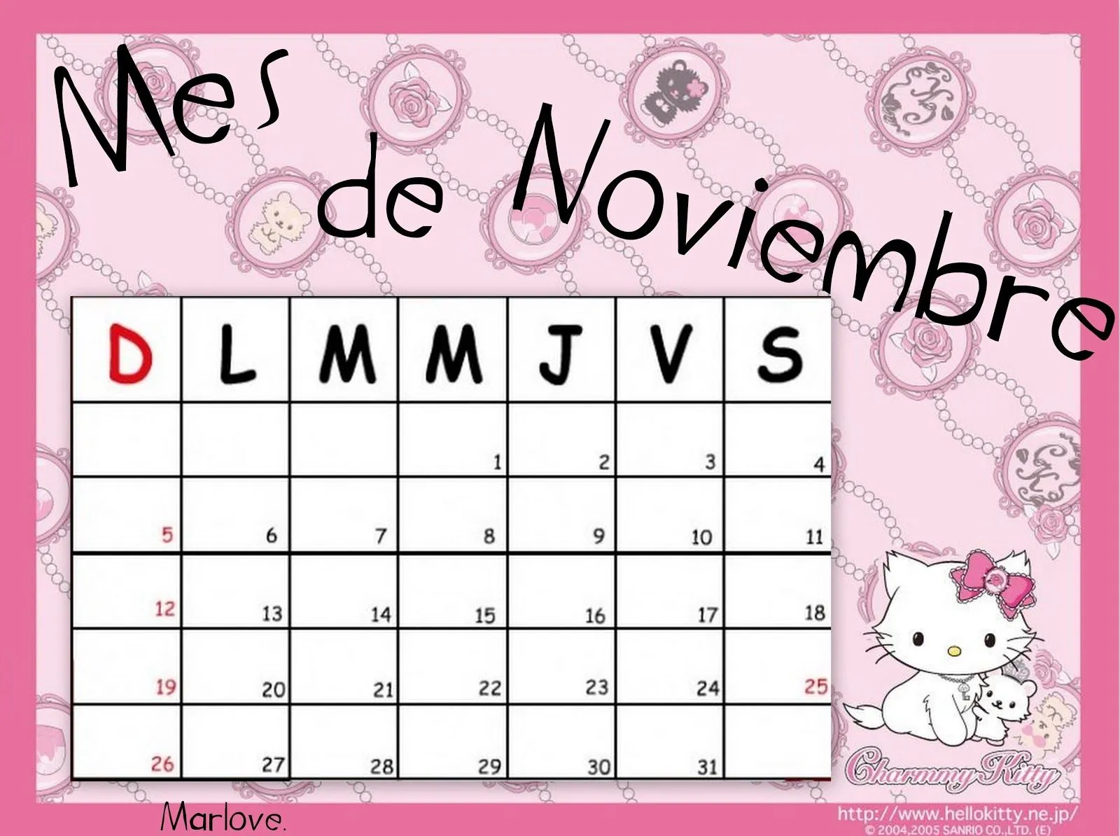 LOS SECRETOS DE KITTY: Calendarios de Noviembre: Hello Kitty