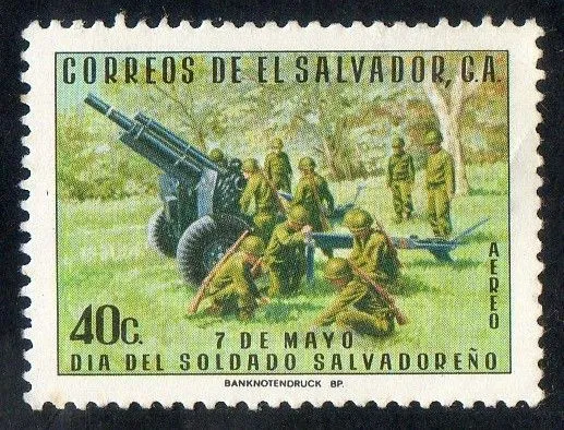 Sello: Dia del soldado Salvadoreño 40 c multicolorde El Salvador ...