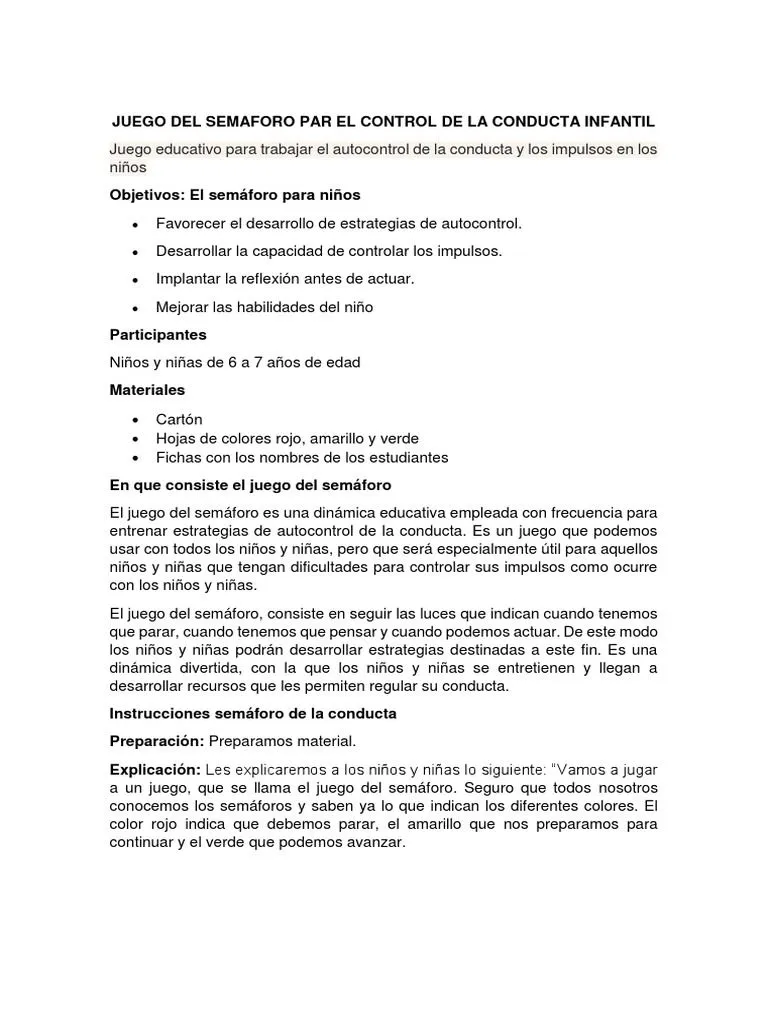 Semáforo para El Control de La Conducta Infantil | PDF | Semáforo |  Comportamiento