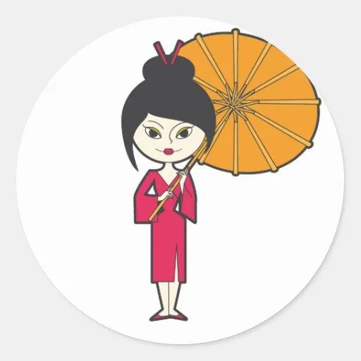 Señora del geisha del dibujo animado pegatina redonda | Zazzle