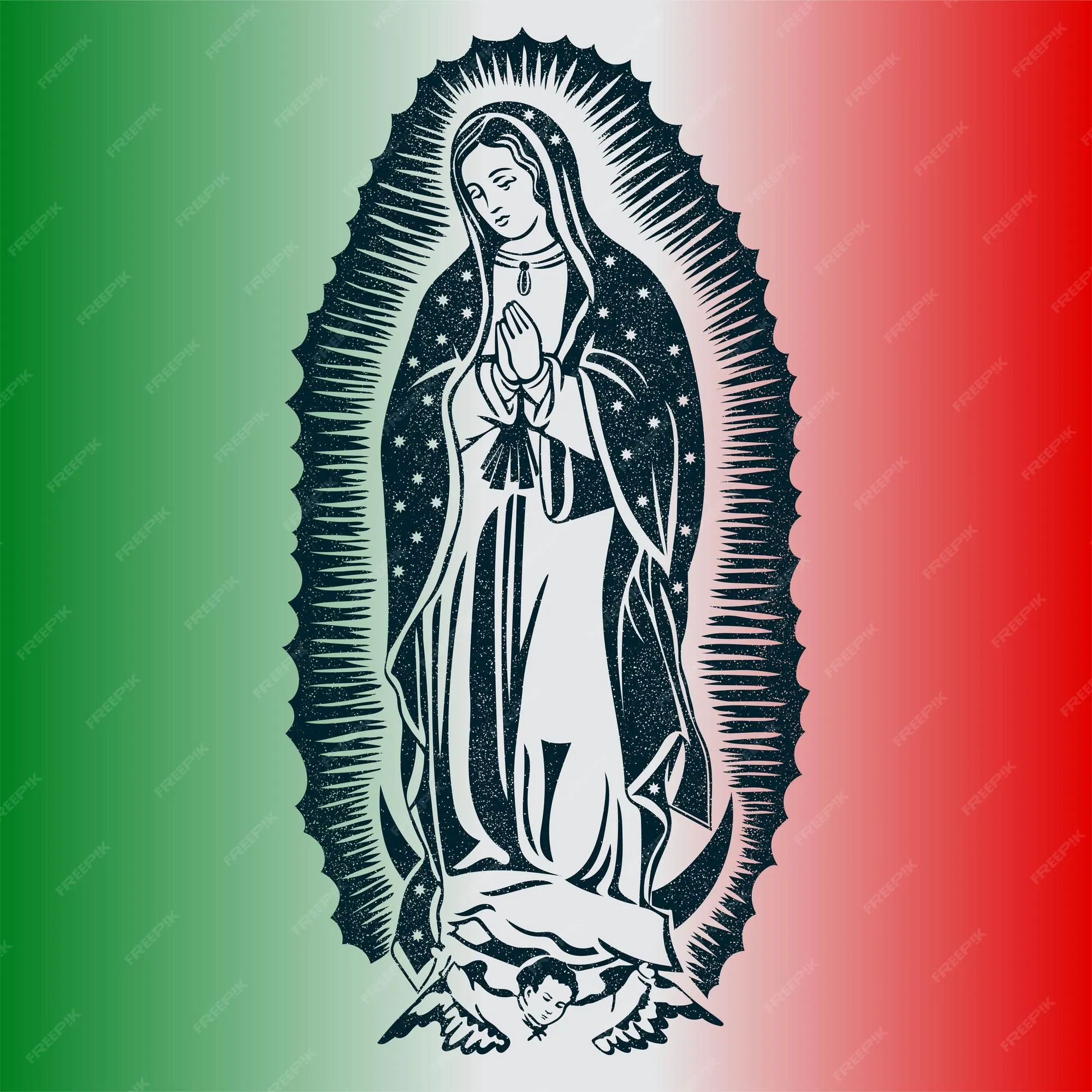 Nuestra señora de guadalupe con la bandera mexicana de fondo | Vector  Premium