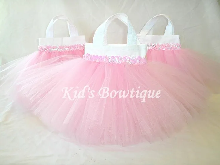 Set of 6 Sweet Baby Pink TUTU Sequins Party Favor Tutu Bags