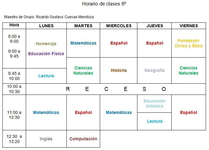 Horario De Clases Primaria - Imagui