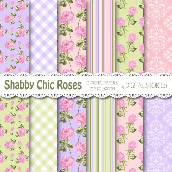 Shabby Chic papel Digital: Fondo Floral Lila por DigitalStories