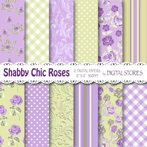 Shabby Chic papel Digital: Fondo Floral Lila por DigitalStories