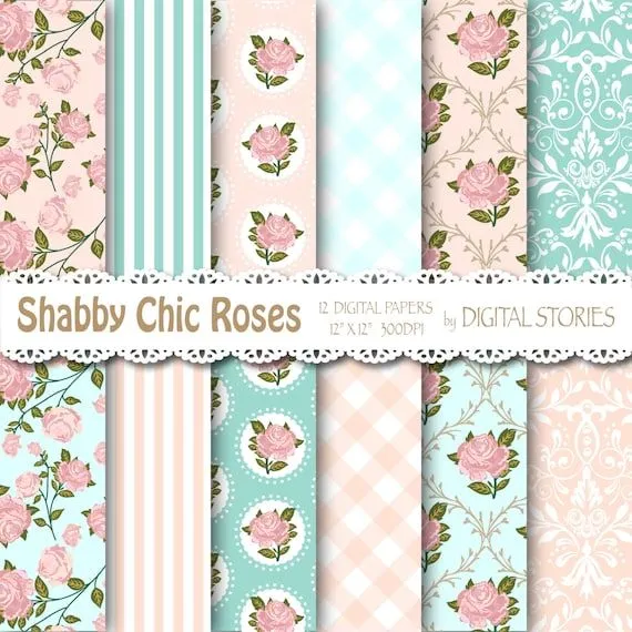 Shabby Chic papel Digital: SHABBY turquesa rosa por DigitalStories