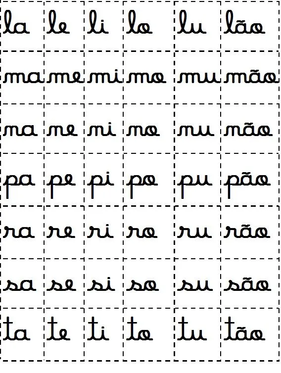 silabas moveis letra cursiva