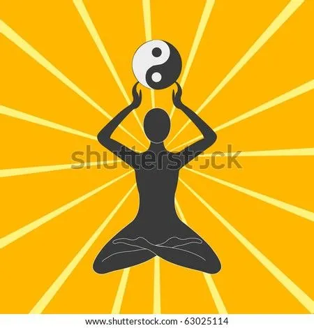 Simbol Of Yin-Jan And Silhouette Of Man On Yellow Background Stock ...