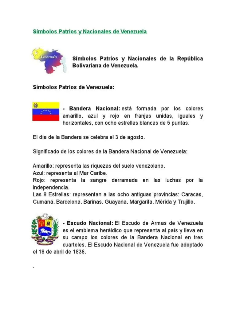 Símbolos Patrios y Nacionales de Venezuela | PDF | Venezuela | Aprendizaje