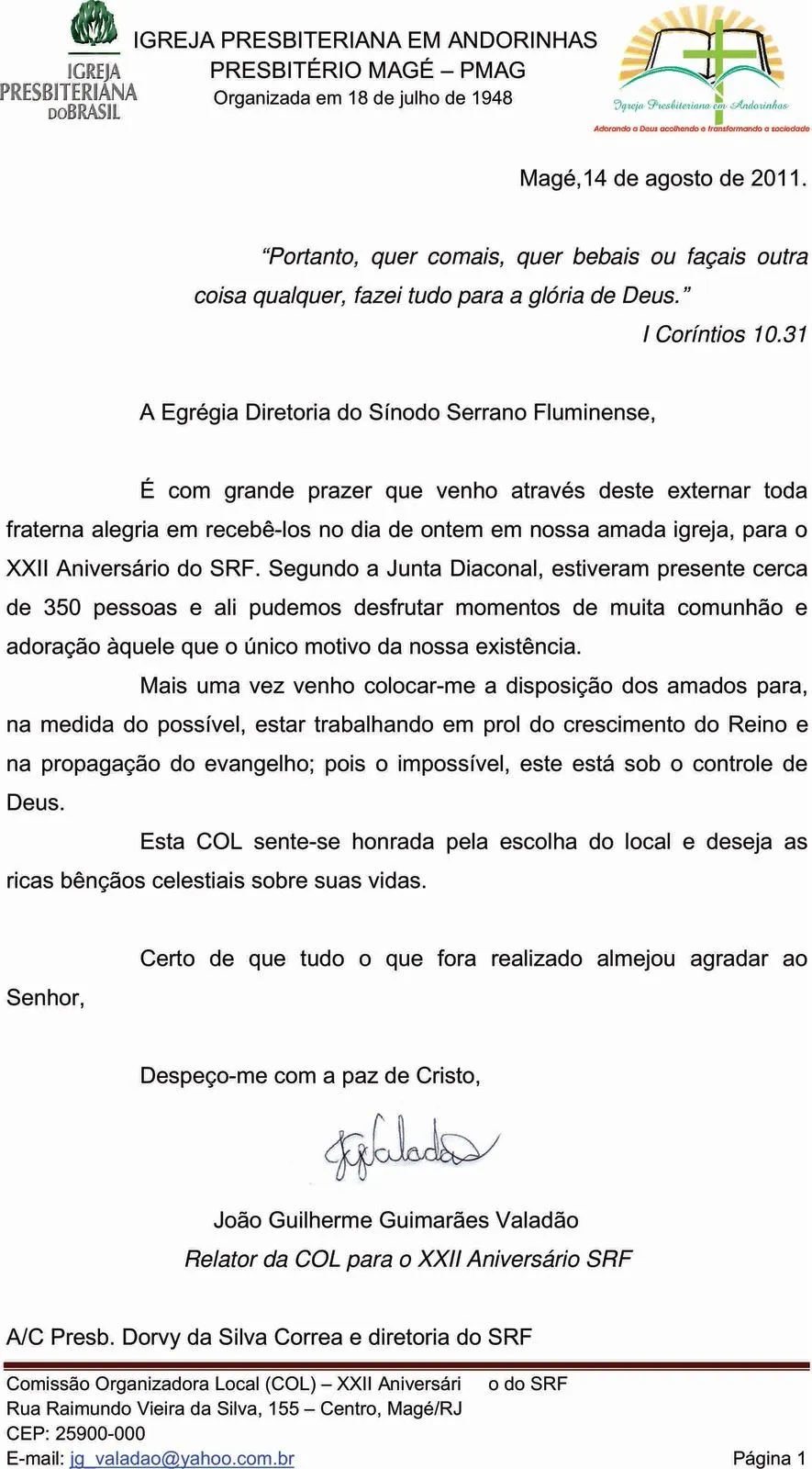 Sínodo Serrano Fluminense: Especial 22 Anos do SRF