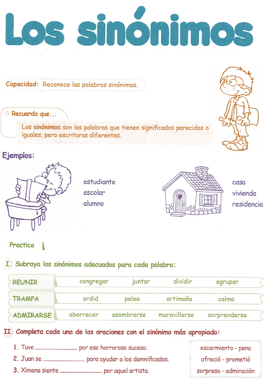 Sinónimos para niños 4° Grado Primaria | Razonamiento Verbal