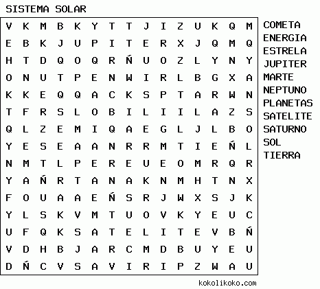 Sistema solar sopa de letras - Imagui