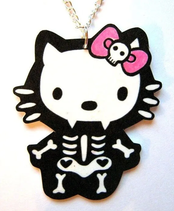 Skeleton Skull Hello Kitty Necklace Kawaii Emo Rock by DollyCool