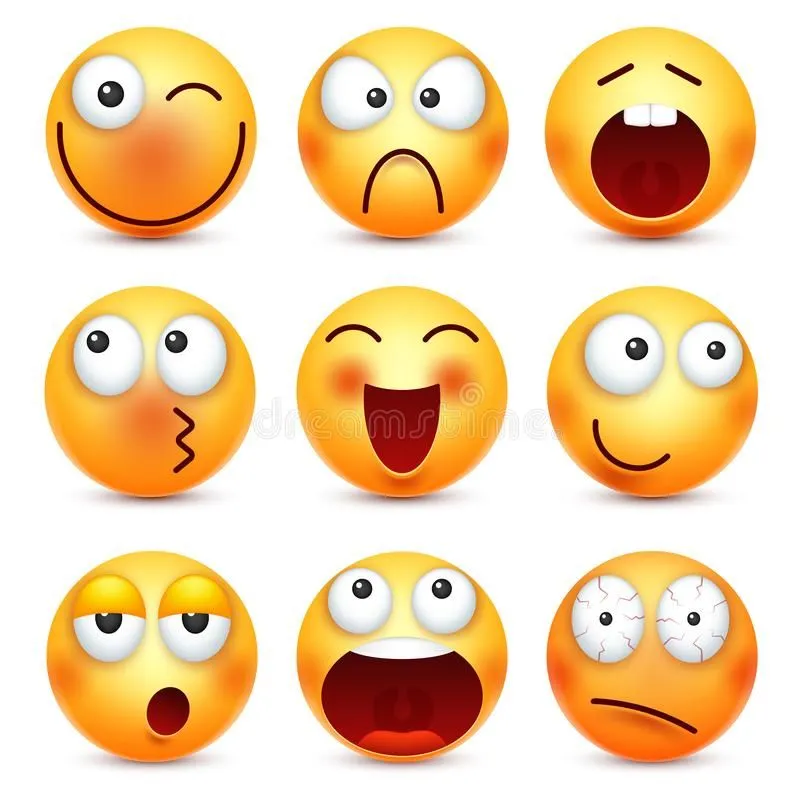 Smiley, sistema del emoticon Cara amarilla con emociones, humor Expresión  facial, emoji realista… | Emoticones caritas, Caritas de whatsapp, Imagenes  de expresiones