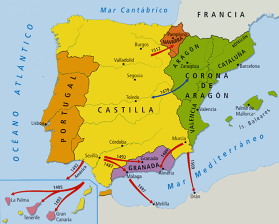 Sociales San Martín: 2º Mapa de la península y Europa ss. XV y XVI