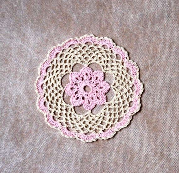 Soft Pink Rose Crochet Lace Doily Shabby Chic by NutmegCottage