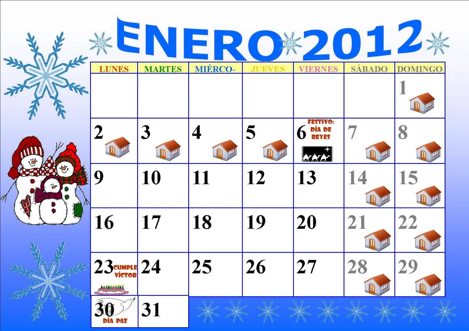 Los solecitos de Adela: Calendario ENERO 2012