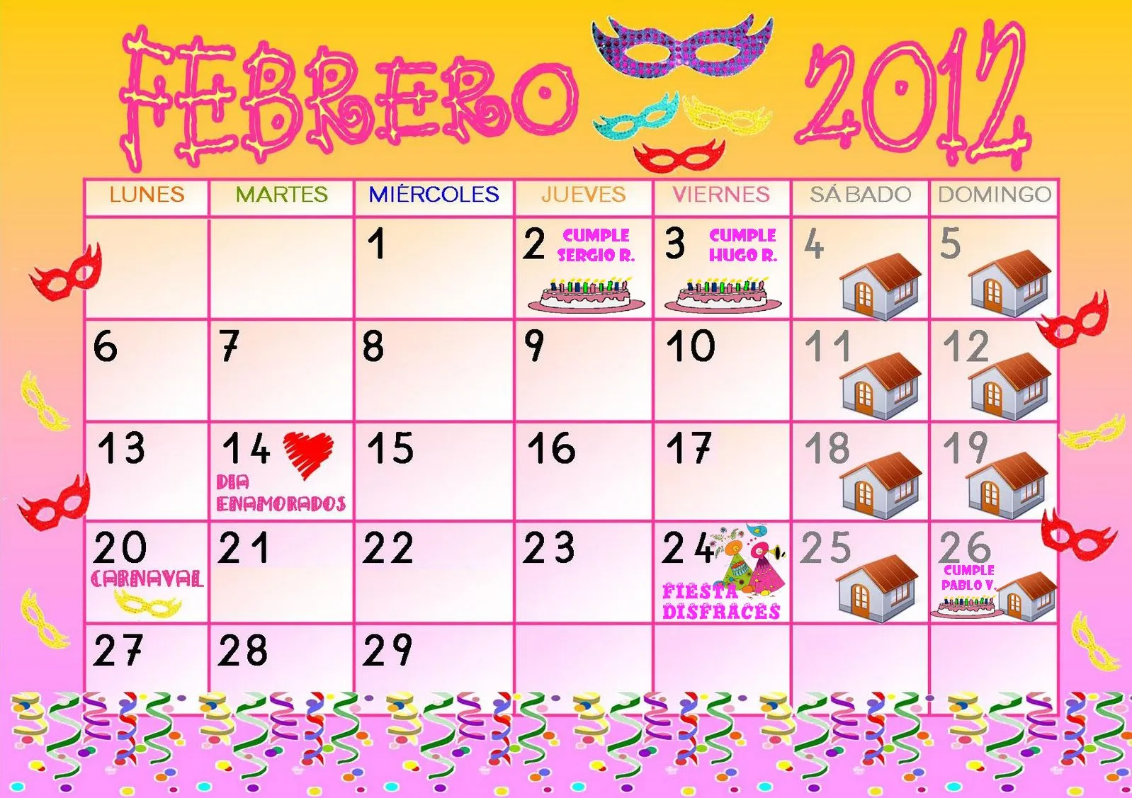 Los solecitos de Adela: Calendario FEBRERO 2012